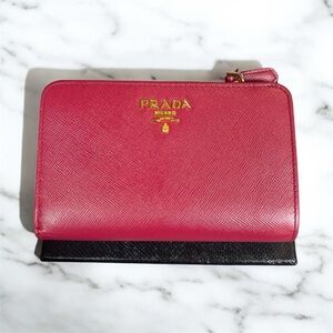 Prada Saffiano Leather Compact Wallet Pink